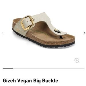 Birkenstock Gizeh Vegan Sandals with Cream Strap and Gold Buckle